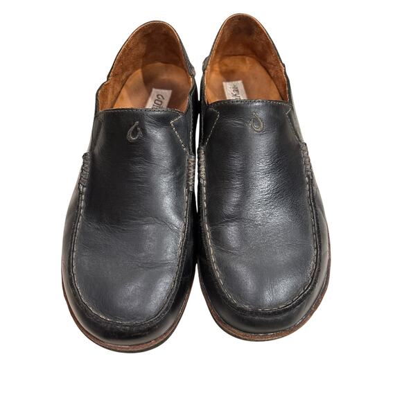 Olukai Moloa Slip-On Loafer Slipper Shoes Men's 10M Black Waxed Nubuck Leather - Picture 2 of 10